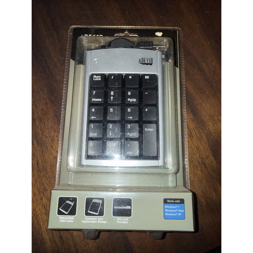 Adesso AKP-150 Wired Retractable USB Numeric Keypad for Windows‎ 7+ NEW IN BOX